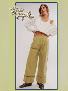 🆕 Free People Good Call Striped Pull-On Pants Green Combo Small